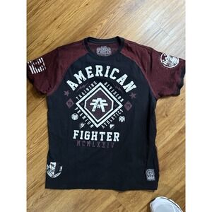 American Fighter Shirt Mens 2XL Large Black Short Sleeve White Logo